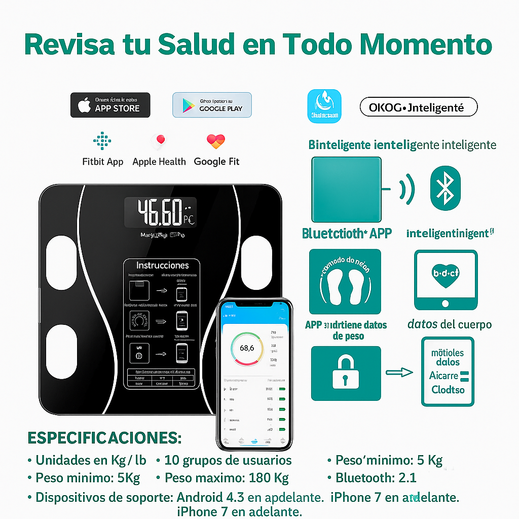 🧠HealthSync™ – Análisis Corporal al Instante - Mide Grasa, Agua y Más 📱