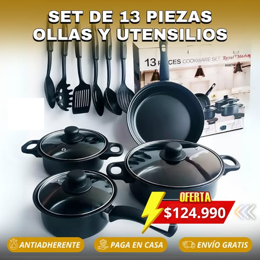 CasaChef™ – Ollas Negras 13 Piezas de Alta Calidad