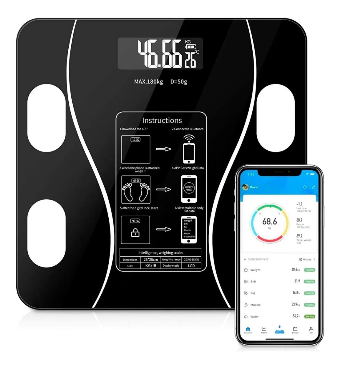 🧠HealthSync™ – Análisis Corporal al Instante - Mide Grasa, Agua y Más 📱