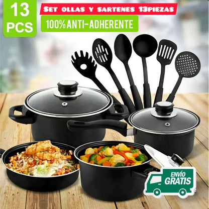 CasaChef™ – Ollas Negras 13 Piezas de Alta Calidad
